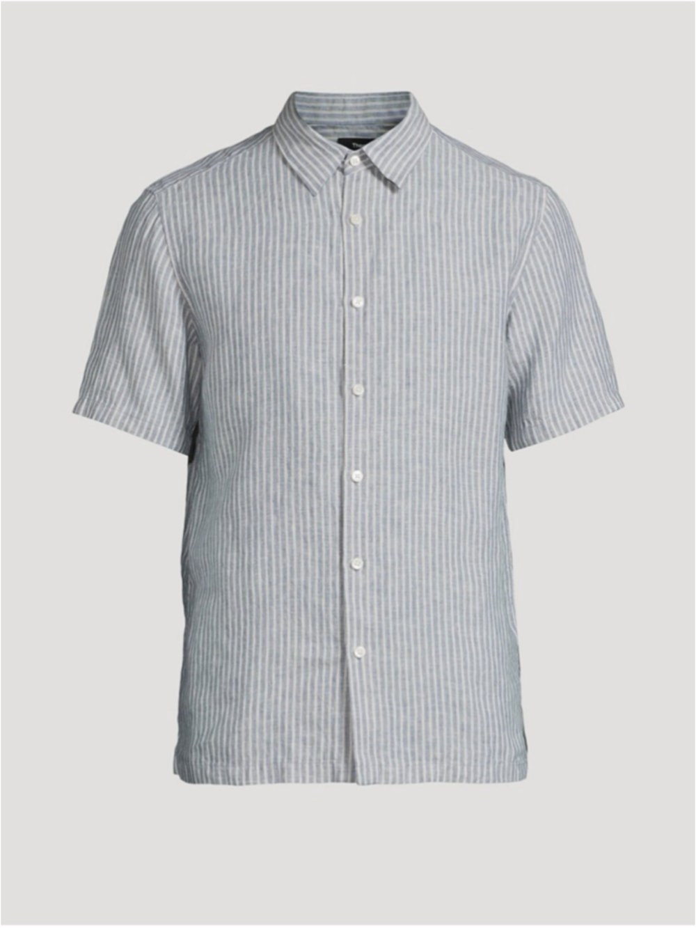Theory Irving Finely Striped Irish Linen Short Sleeve Shirt Size M
